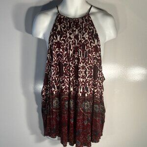 We the Free SZ XS Maroon  Print Halter Tunic Boho Cottage Festival Cover Up
